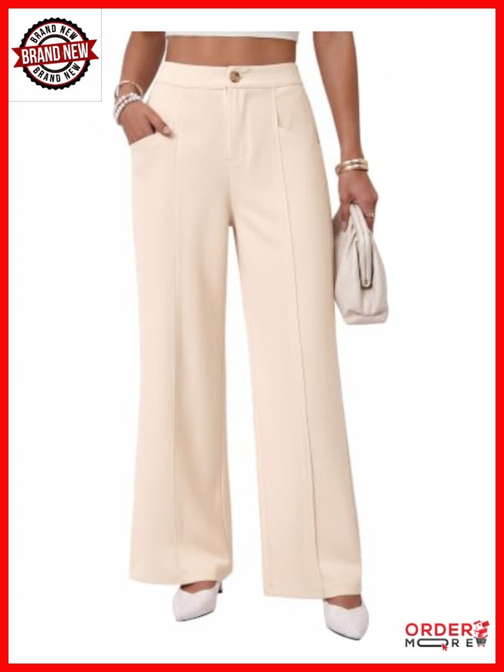 Women Wide Leg High Waisted Business Casual Slacks Trousers